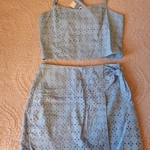 Square neck tank + mini skirt knit eyelet matching set